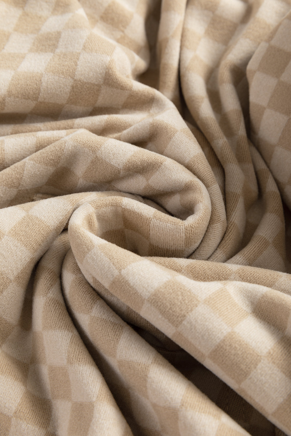 Khaki Checkered Kangaroo Pocket Hoodie