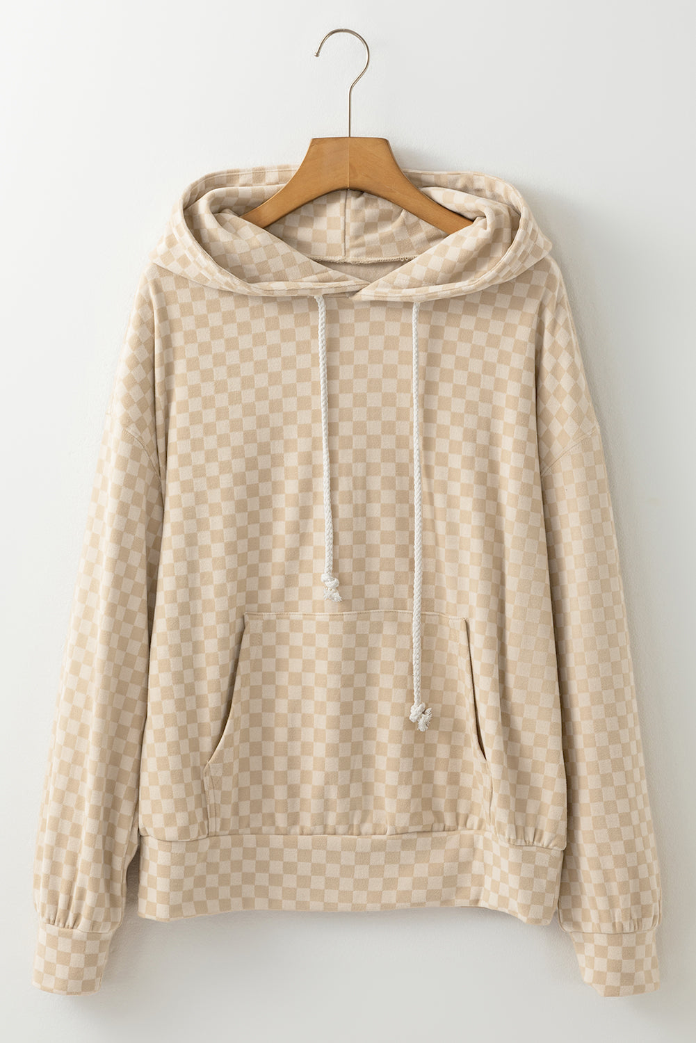 Khaki Checkered Kangaroo Pocket Hoodie