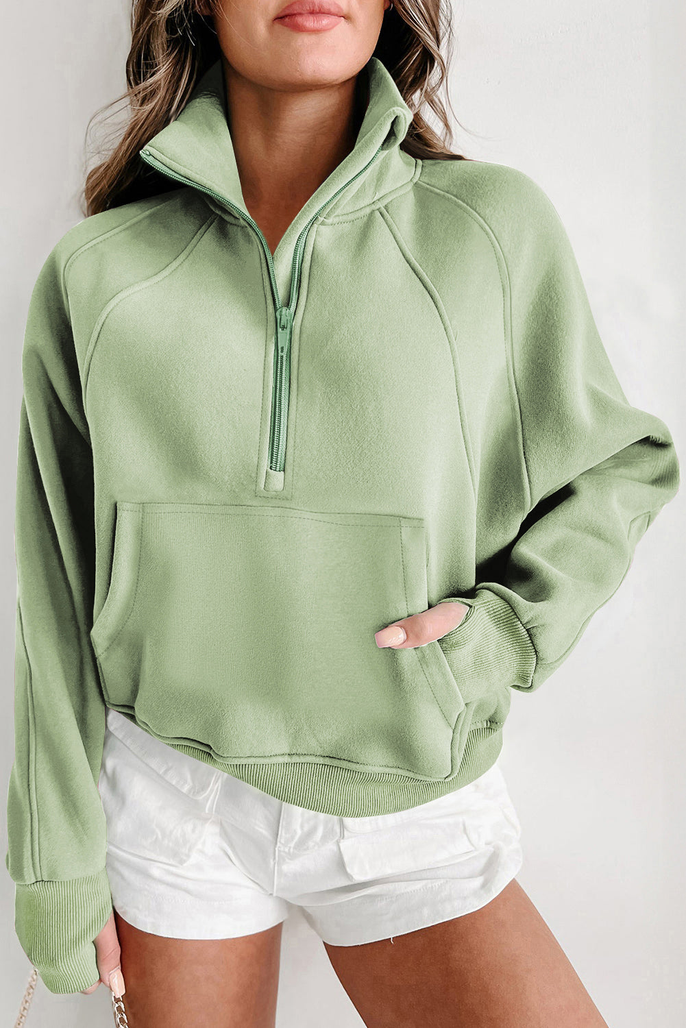 Valerian Quarter Zip Stand Neck Kangaroo Pocket Sweatshirt