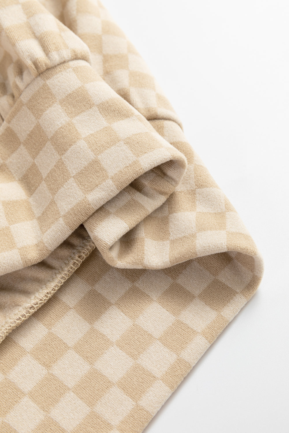 Khaki Checkered Kangaroo Pocket Hoodie