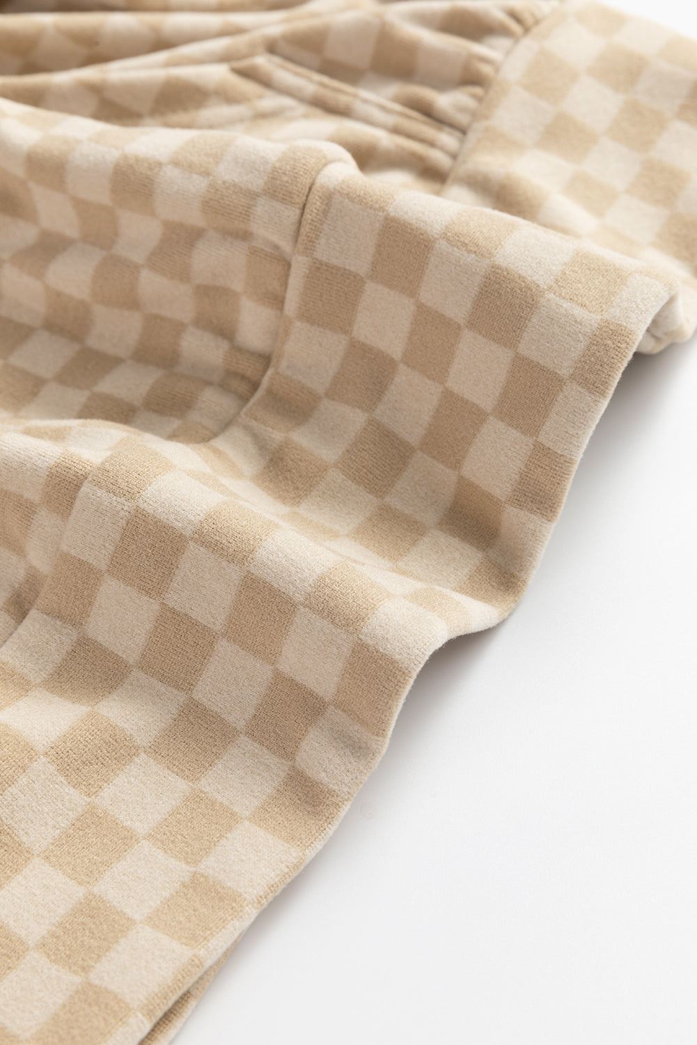 Khaki Checkered Kangaroo Pocket Hoodie