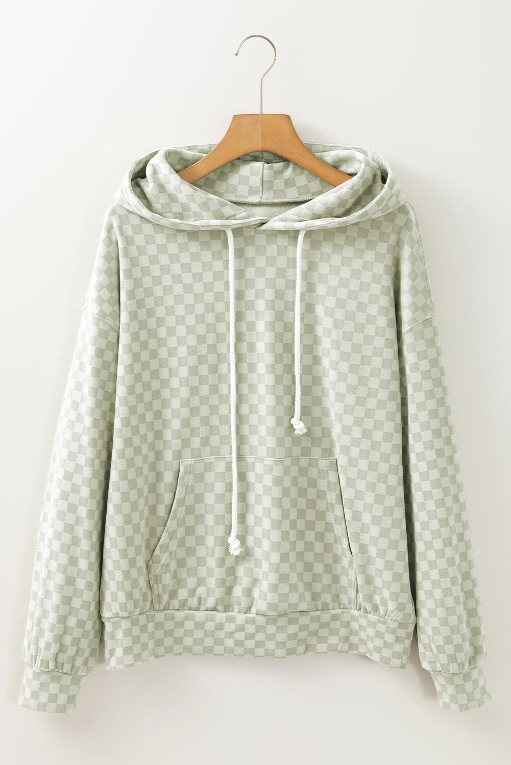 Khaki Checkered Kangaroo Pocket Hoodie