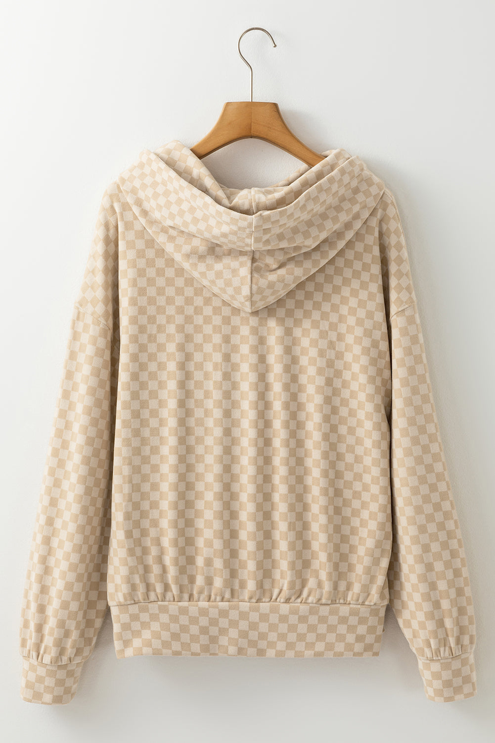 Khaki Checkered Kangaroo Pocket Hoodie