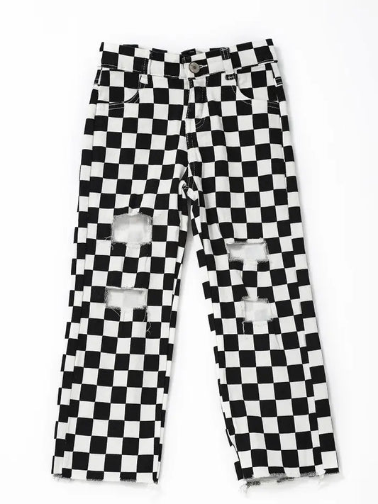 Black and White Checkered Jeans