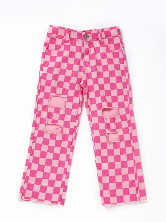 Pink Checkered Jeans