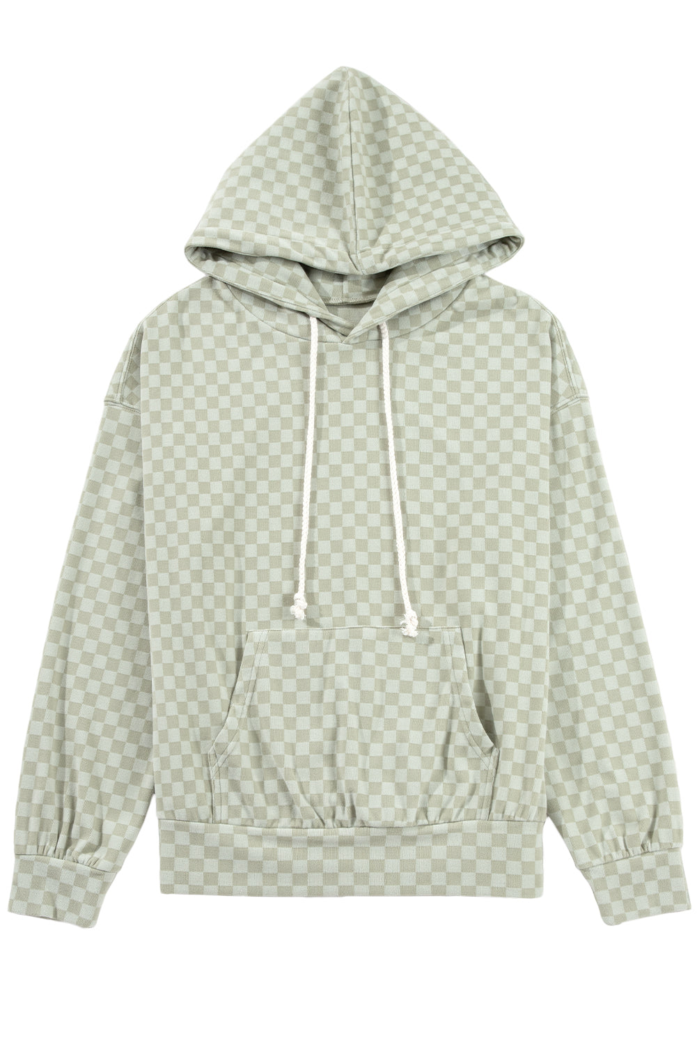 Khaki Checkered Kangaroo Pocket Hoodie