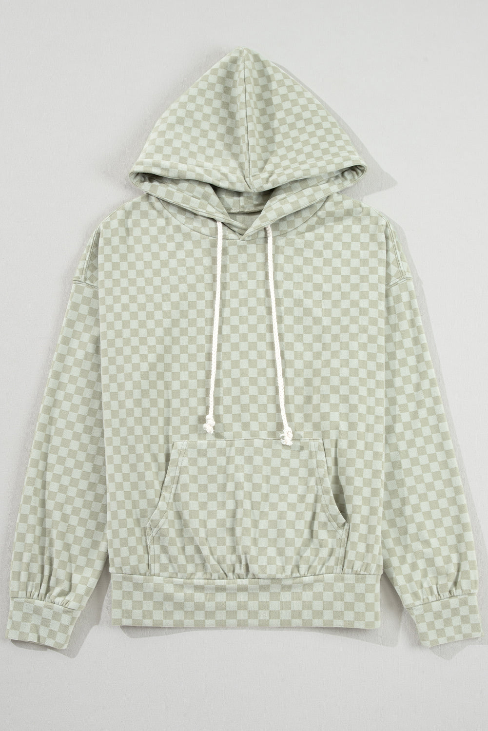 Khaki Checkered Kangaroo Pocket Hoodie