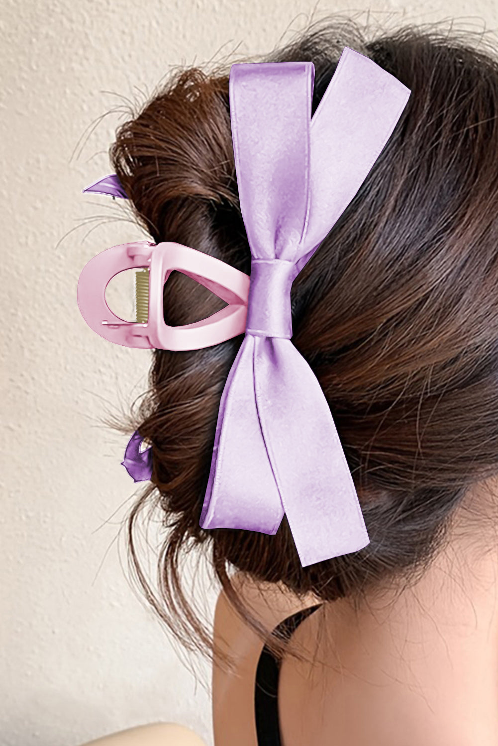 Black Solid Color Ribbon Bow Decor Hair Clip